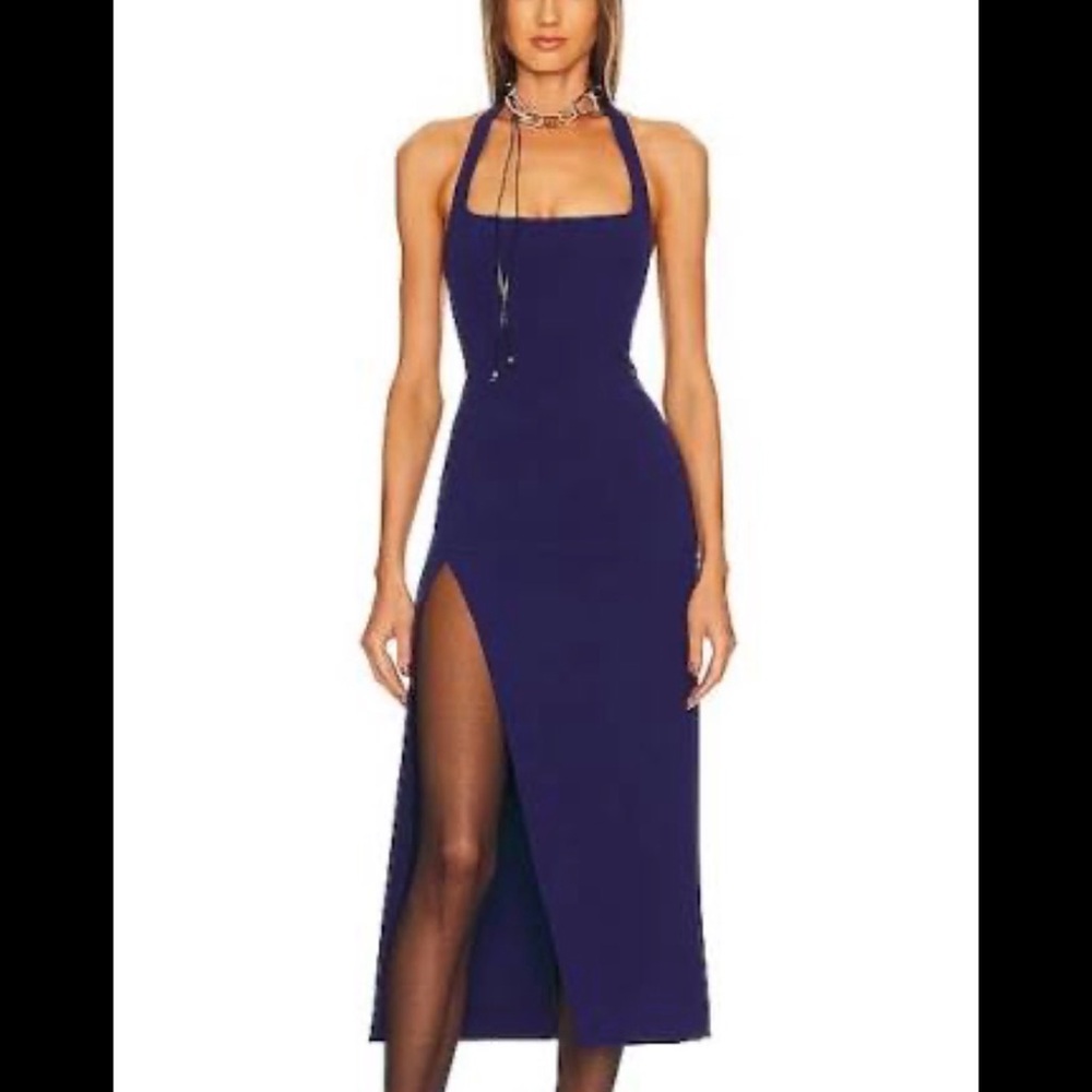 Revolve Royal Blue Halter Maxi Slit Dress